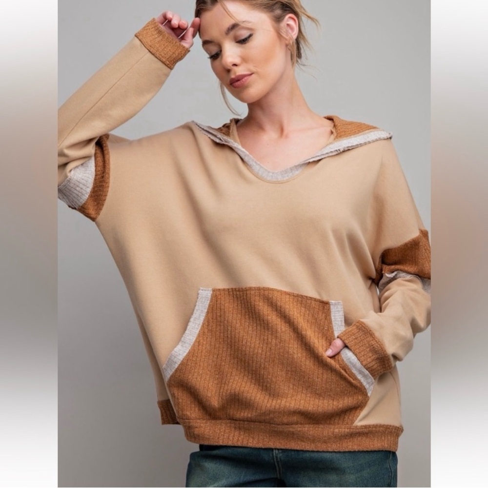 Easel Tan Color Blocked Hoodie - Picture 1 of 7